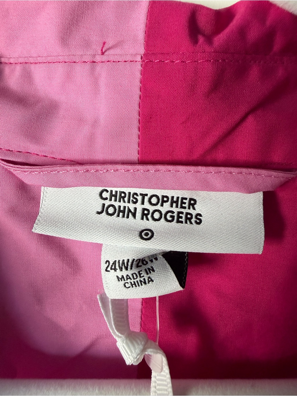 Nwt Christopher John Rogers 2 Tone Pink Shirt Dress Belted Button Tiered 24w/26w — image 7 of 8